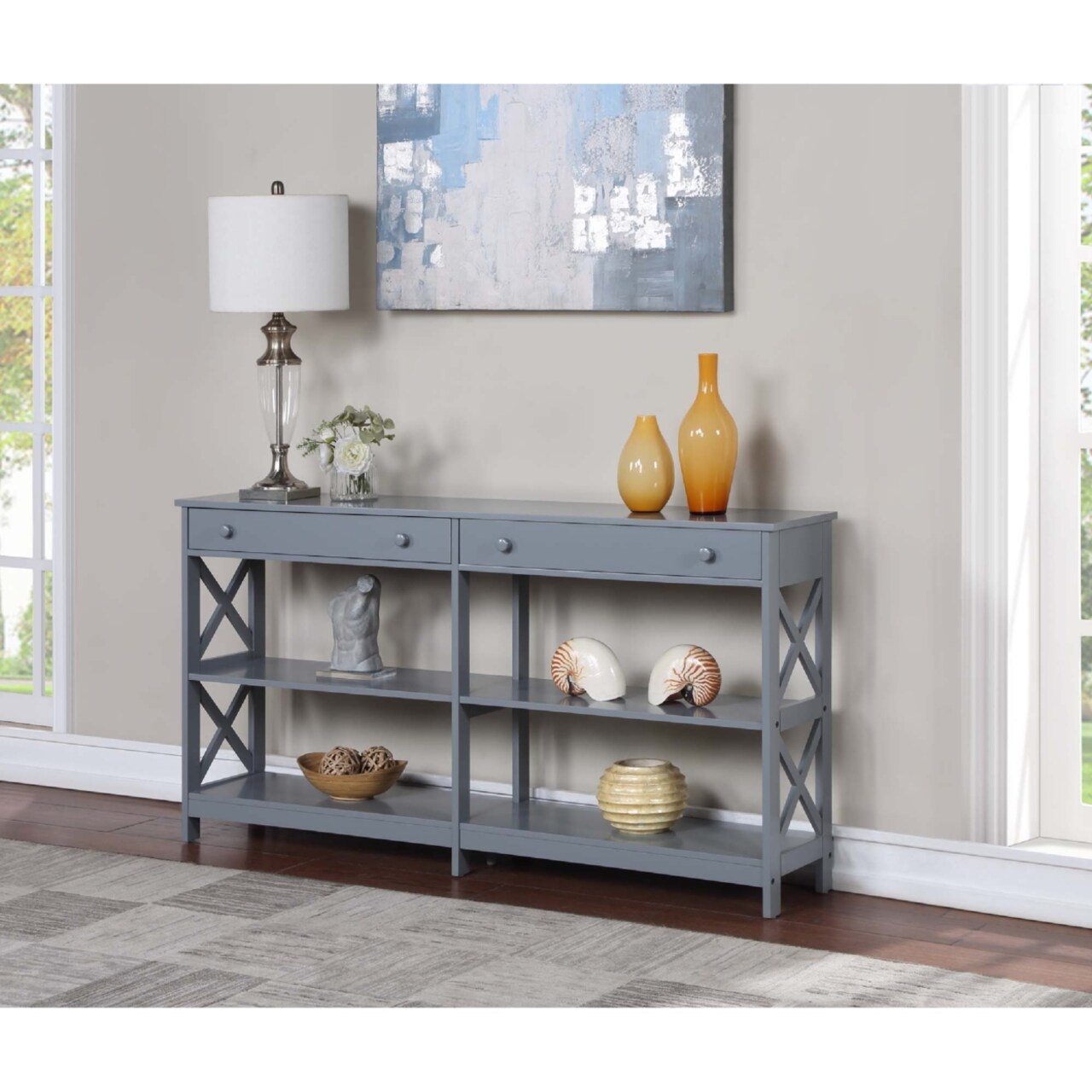 Convenience Concepts Oxford 2 Drawer 60 inch Console Table with Shelves
